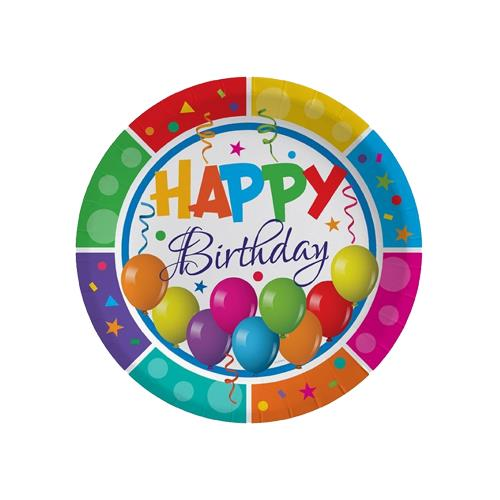 Happy Birthday Baskılı Multicolor Karton Tabak ( 8 Adet )