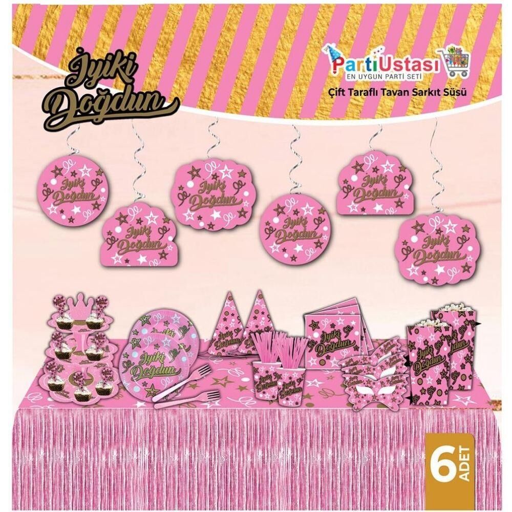 İYİKİ DOĞDUN TAVAN SÜSÜ 6 LI PEMBE