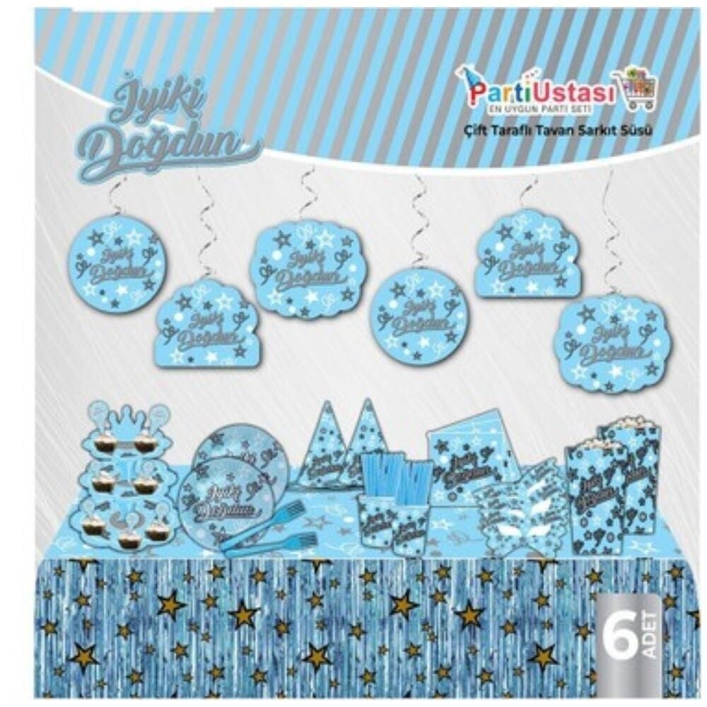 İYİKİ DOĞDUN TAVAN SÜSÜ 6 LI MAVİ