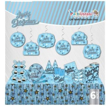 İYİKİ DOĞDUN TAVAN SÜSÜ 6 LI MAVİ