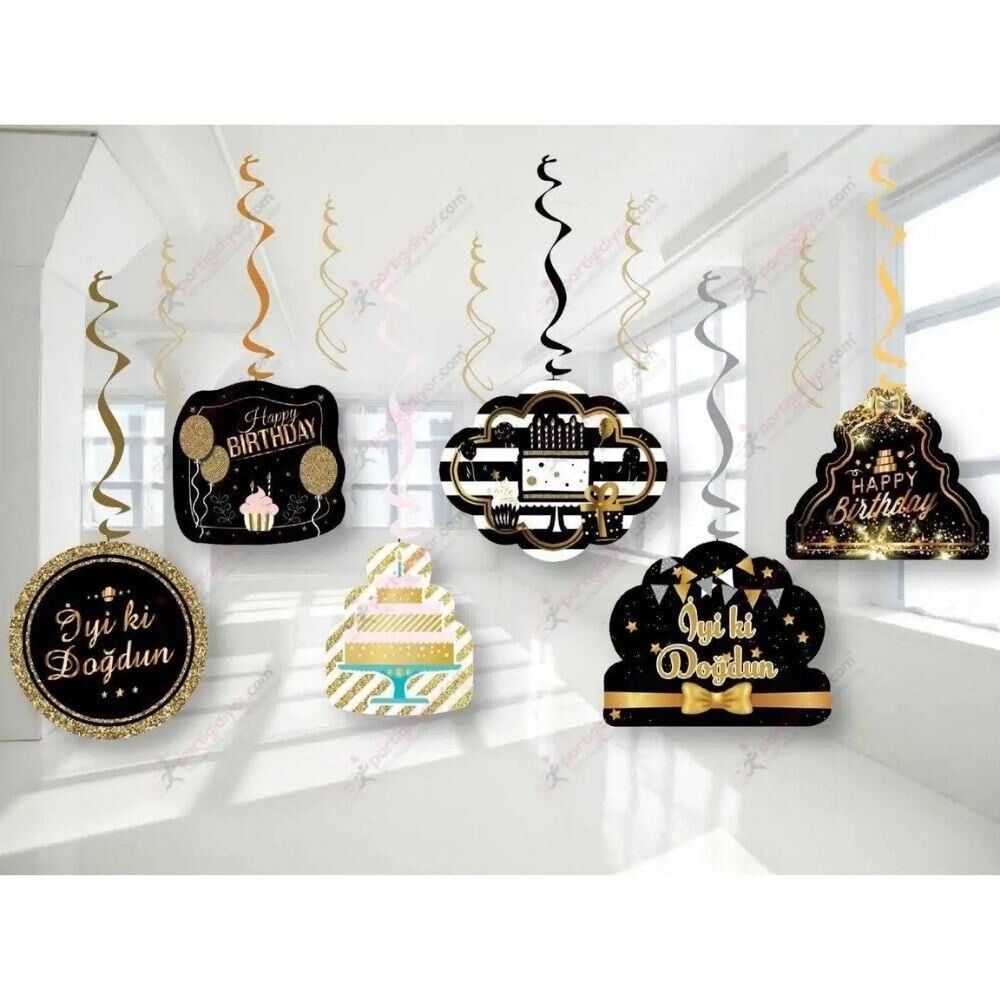 İYİKİ DOĞDUN TAVAN SÜSÜ 6 LI SİYAH