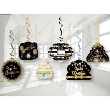 İYİKİ DOĞDUN TAVAN SÜSÜ 6 LI SİYAH