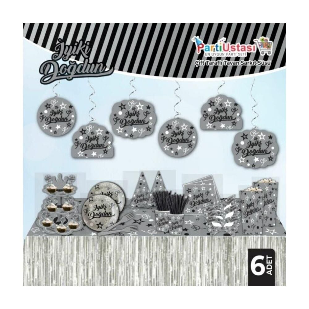 İYİKİ DOĞDUN TAVAN SÜSÜ 6 LI GÜMÜŞ