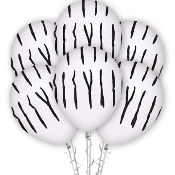 Zebra Baskılı 12'' Balon Beyaz Renk ( 100 Adet )