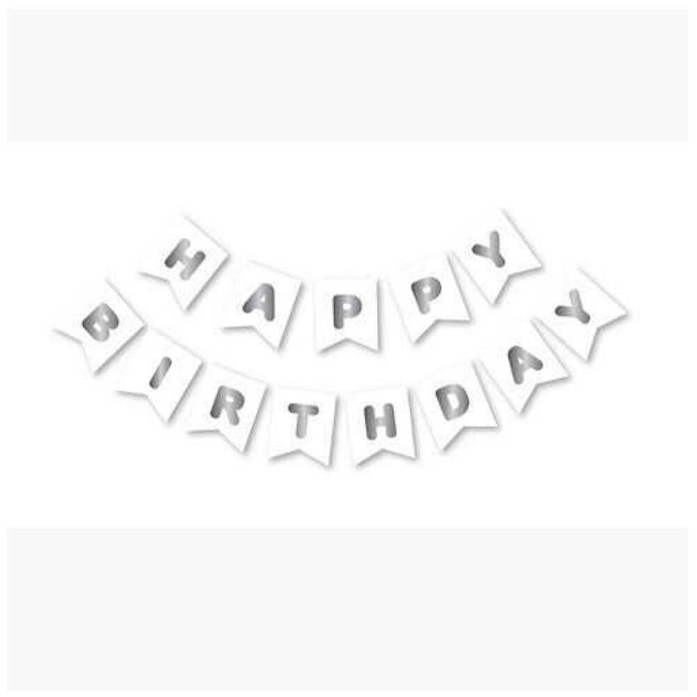 BEYAZ-GÜMÜŞ BASKILI H.BIRTHDAY BAYRAK SET