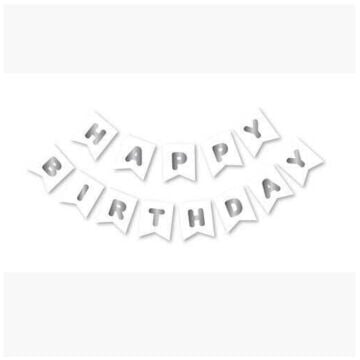 BEYAZ-GÜMÜŞ BASKILI H.BIRTHDAY BAYRAK SET