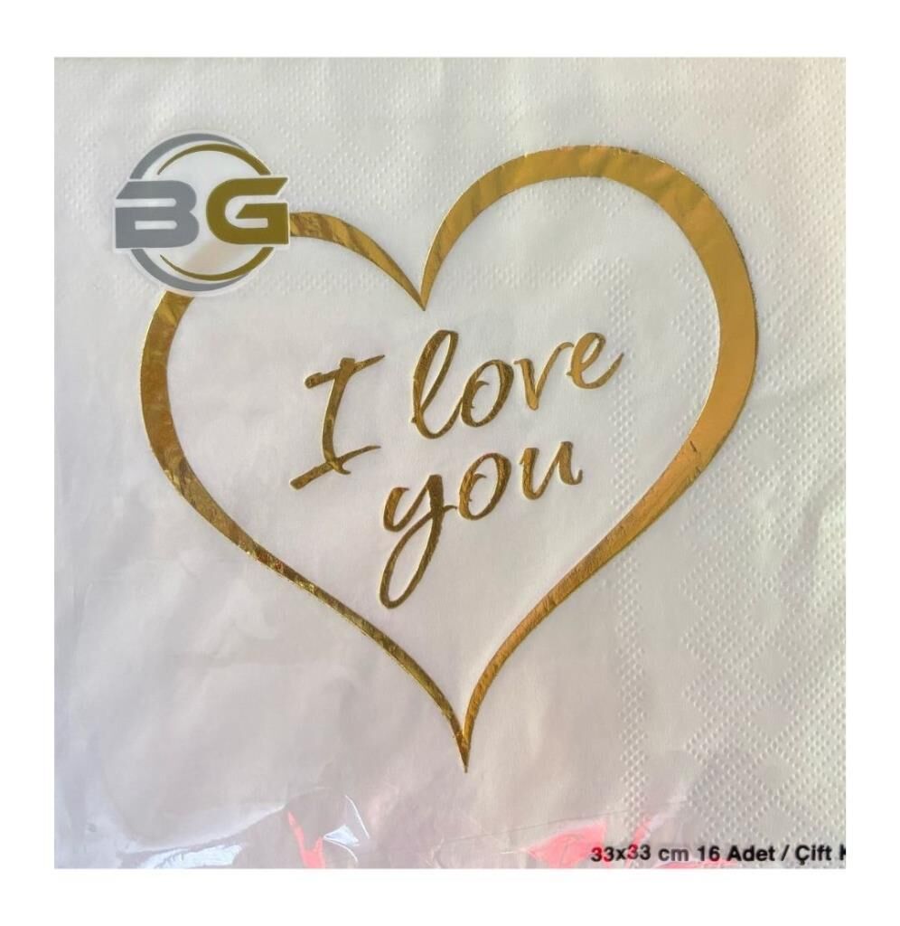 GOLD I LOVE YOU VARAK BASKILI KAĞIT PEÇETE