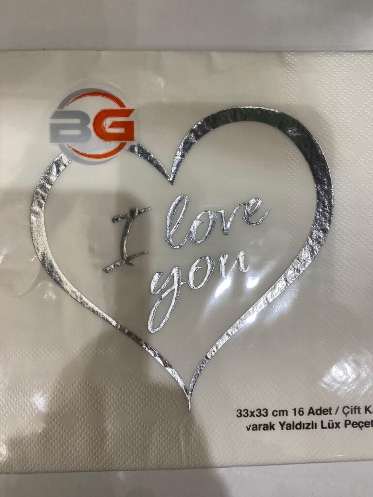 GÜMÜŞ I LOVE YOU VARAK BASKILI KAĞIT PEÇETE
