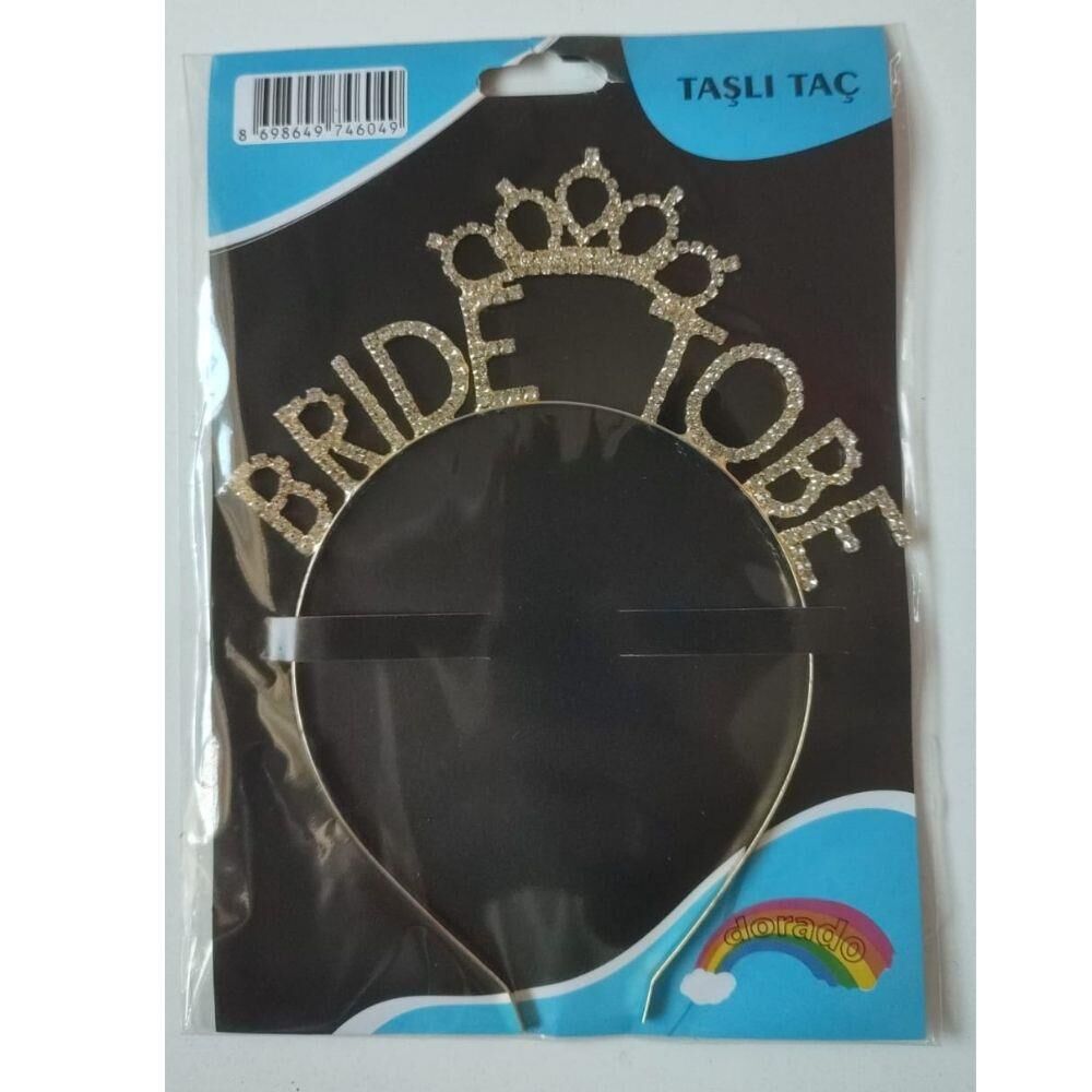 METAL TAŞLI TAÇLI TAÇ BRIDE TO BE GOLD