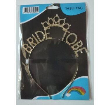 METAL TAŞLI TAÇLI TAÇ BRIDE TO BE GOLD