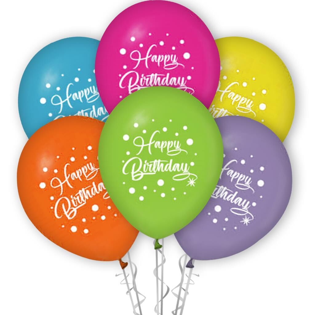 Happy Birthday Baskılı Pırıltılı 12'' Balon Karışık Renk ( 100 Adet )