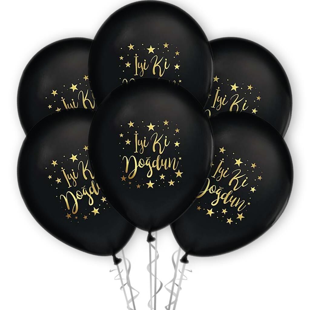 İyi Ki Doğdun Gold Baskılı 12'' Balon Siyah Renk ( 100 Adet )