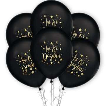 İyi Ki Doğdun Gold Baskılı 12'' Balon Siyah Renk ( 100 Adet )