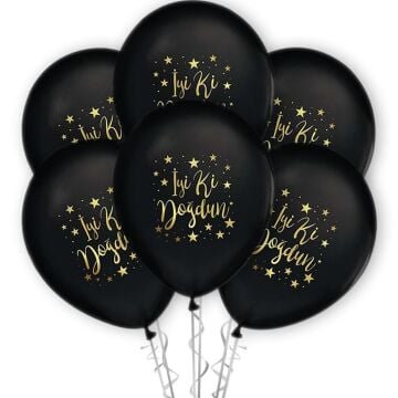 İyi Ki Doğdun Gold Baskılı 12'' Balon Siyah Renk ( 100 Adet )