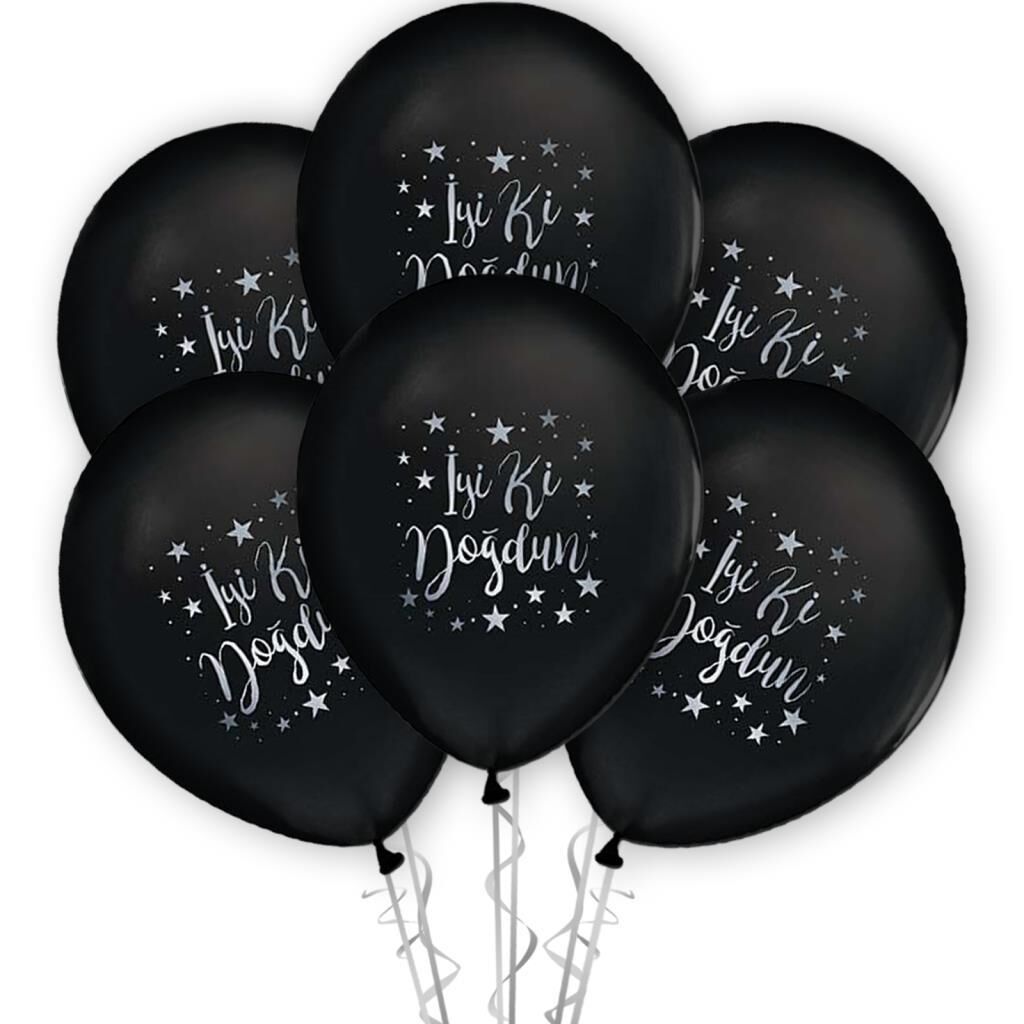 İyi Ki Doğdun Gümüş Baskılı 12'' Balon Siyah Renk ( 100 Adet )
