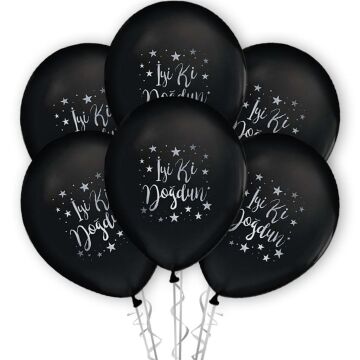 İyi Ki Doğdun Gümüş Baskılı 12'' Balon Siyah Renk ( 100 Adet )
