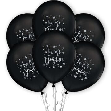 İyi Ki Doğdun Gümüş Baskılı 12'' Balon Siyah Renk ( 100 Adet )