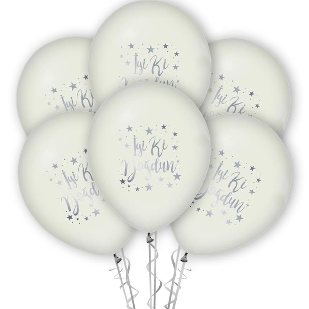 İyi Ki Doğdun Gümüş Baskılı 12'' Balon Beyaz Renk ( 100 Adet )