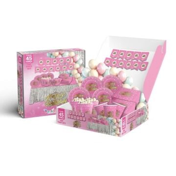 PARTİ SETİ 45 Lİ HAPPY BİRTHDAY PEMBE GOLD