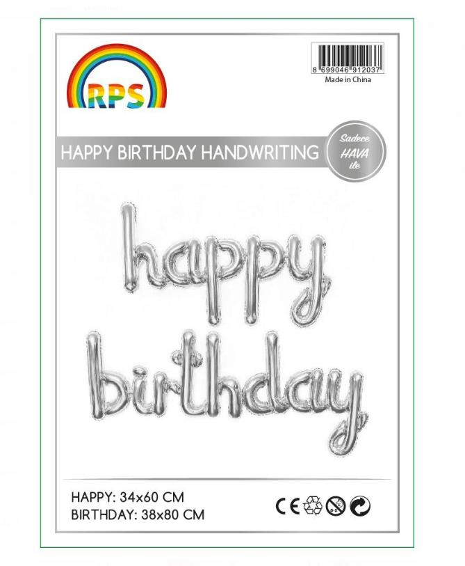 Gümüş Happy Birthday Folyo Balon (Kendin Şişir)