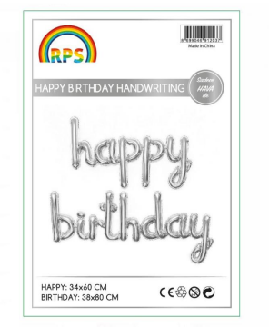 Gümüş Happy Birthday Folyo Balon (Kendin Şişir)