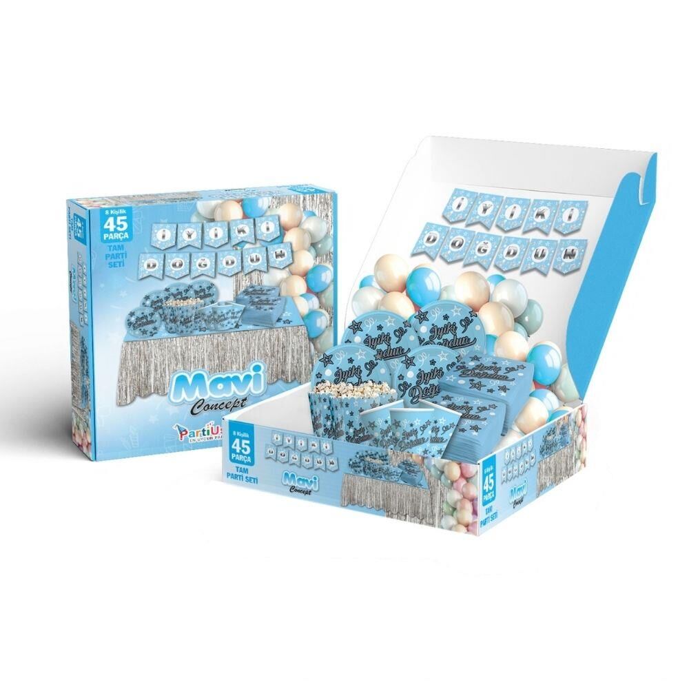 PARTİ SETİ 45 Lİ İYİKİ DOĞDUN MAVİ GÜMÜŞ