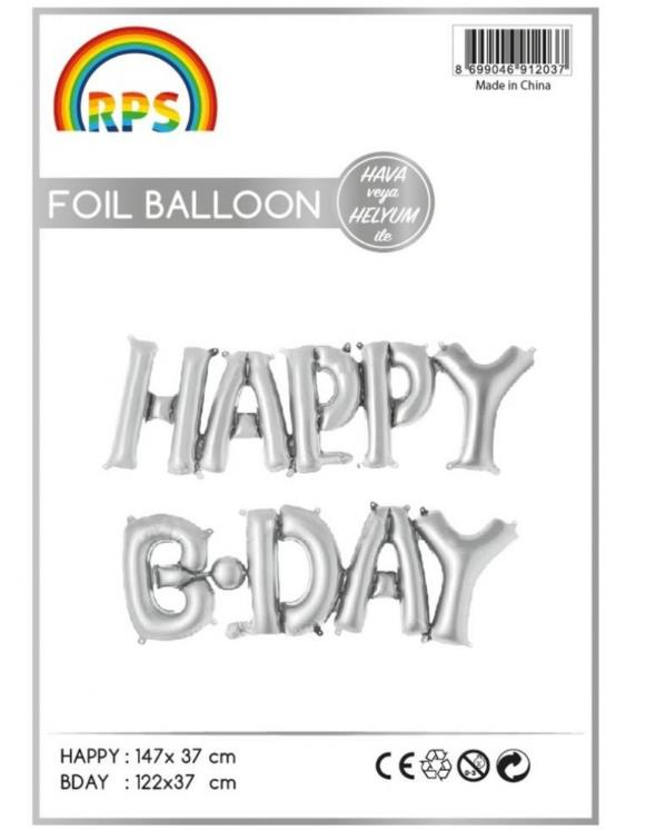 Happy Birthday Folyo Balon Gümüş