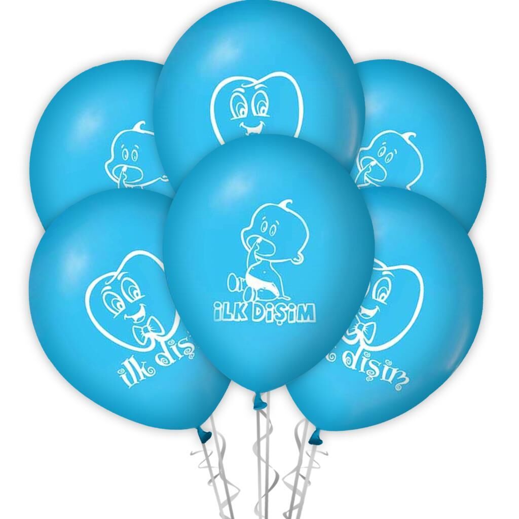 İlk Dişim Erkek Çocuk Baskılı 12'' Balon Mavi Renk