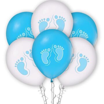 Minik Ayaklar Erkek Baskılı 12'' Metalik Balon Mavi Renk ( 100 Adet )