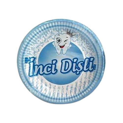İnci Dişli Baskılı Karton Tabak Mavi Renk ( 8 Adet )