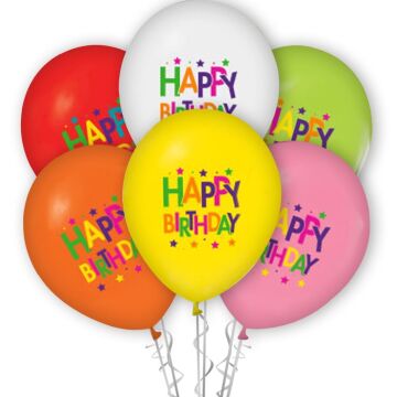 Happy Birthday Baskılı Superstar 12'' Patel Balon Karışık Renk ( 100 Adet )
