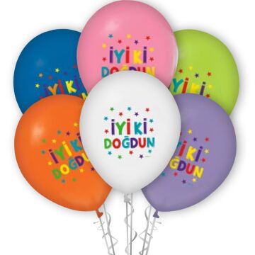 İyi Ki Doğdun Baskılı Funstar 12'' Pastel Balon Karışık Renk ( 100 Adet )