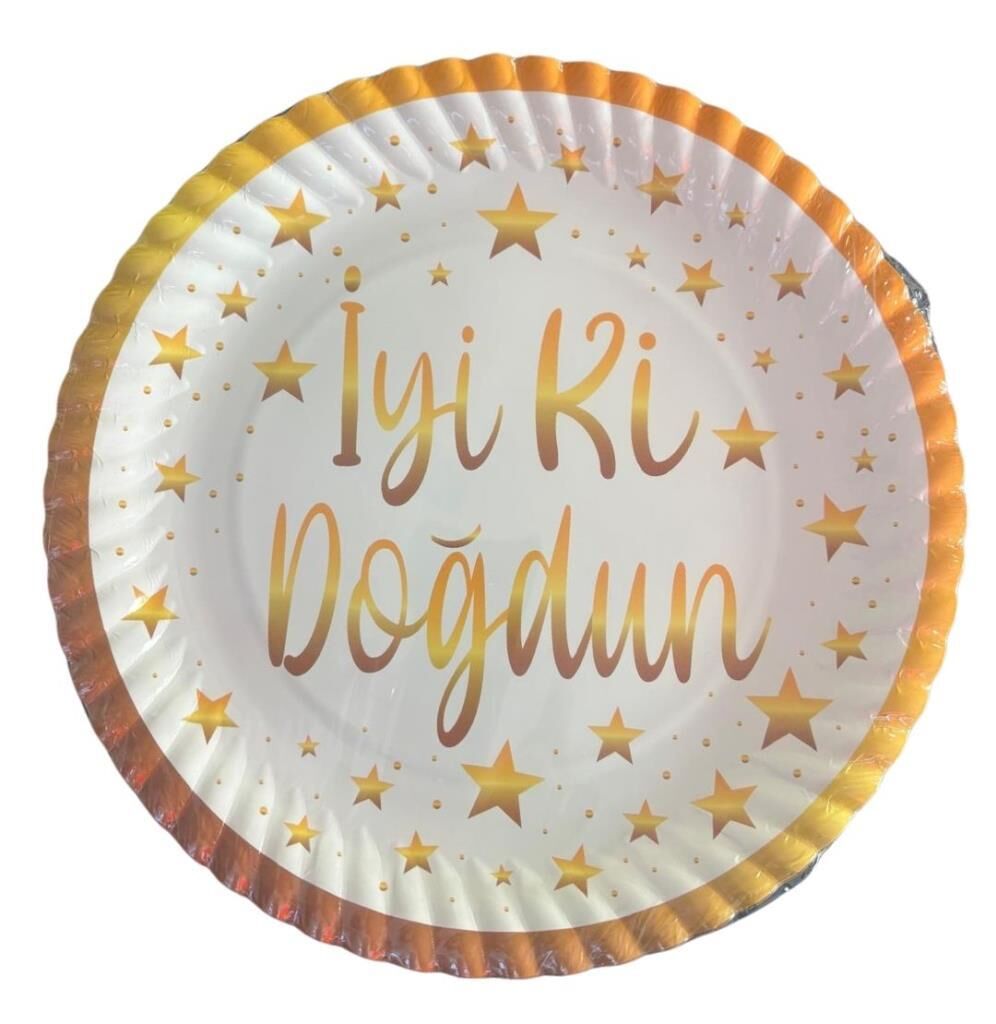 BEYAZ-GOLD İYİ Kİ DOĞDUN KARTON TABAK 8 Lİ