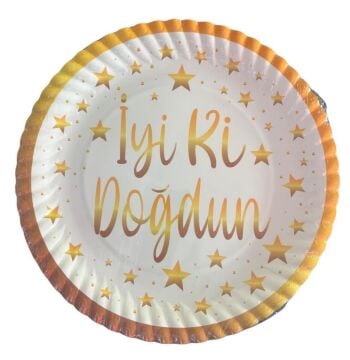 BEYAZ-GOLD İYİ Kİ DOĞDUN KARTON TABAK 8 Lİ