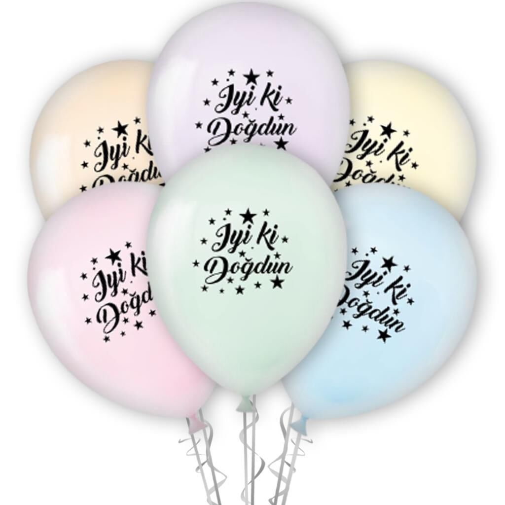 İyi Ki Doğdun Baskılı 12'' Balon Makaron Renk ( 100 Adet )