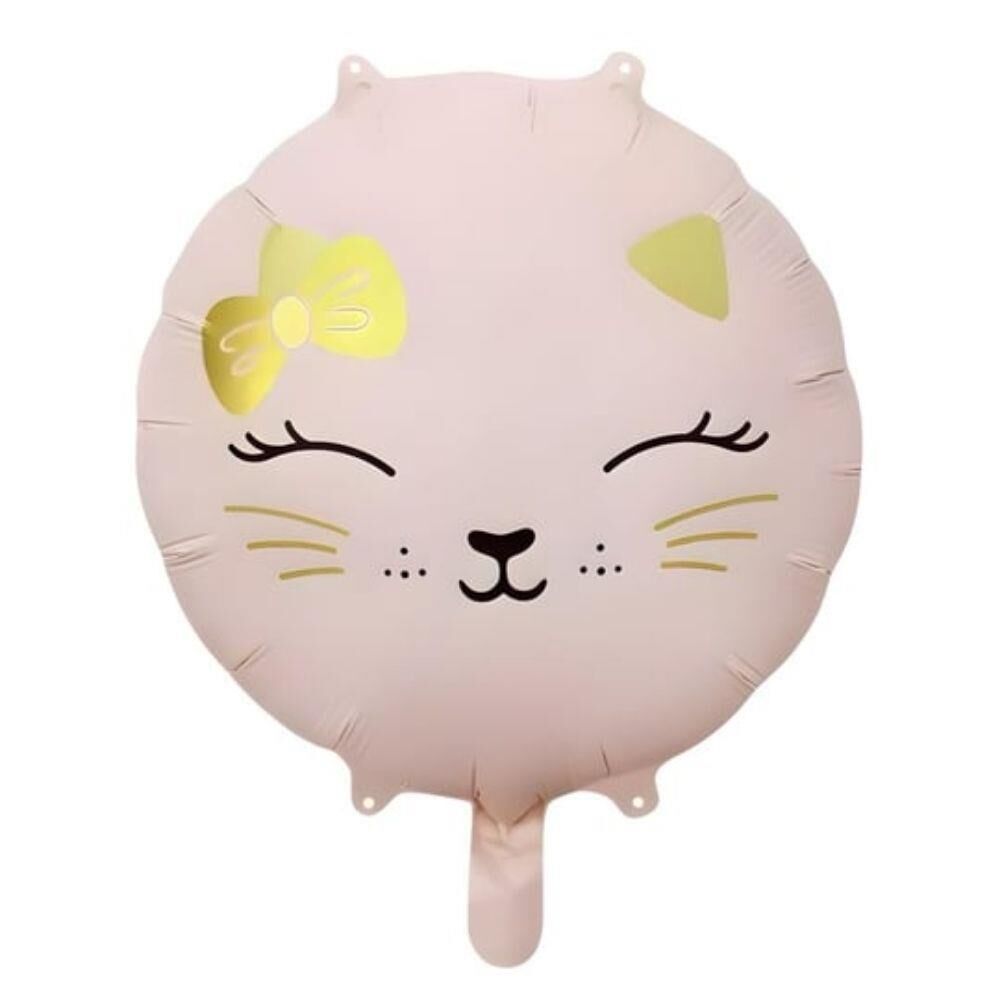 YUVARLAK RETRO PEMBE KEDİ KAFASI FOLYO