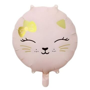 YUVARLAK RETRO PEMBE KEDİ KAFASI FOLYO