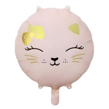 YUVARLAK RETRO PEMBE KEDİ KAFASI FOLYO