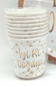 BEYAZ-GOLD İYİ Kİ DOĞDUN KARTON BARDAK 8 Lİ