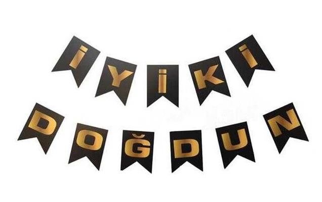 ECO MACARON-GOLD BASKILI İYİ Kİ DOĞDUN BAYRAK SET