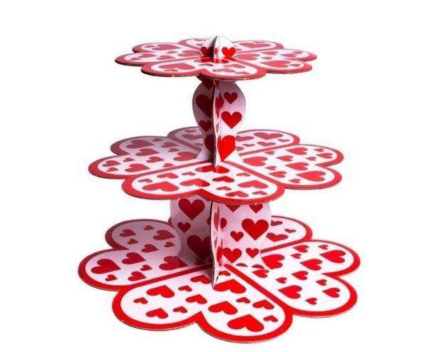3 Katlı Cupcake Standı Kalp Desenli