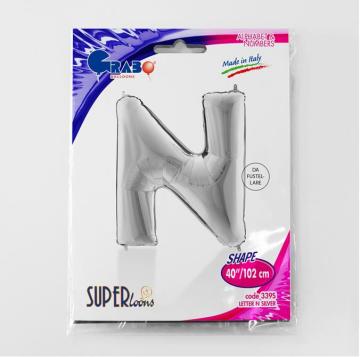 S/SHAPE FOİL BALON - LETTER -N- SILVER