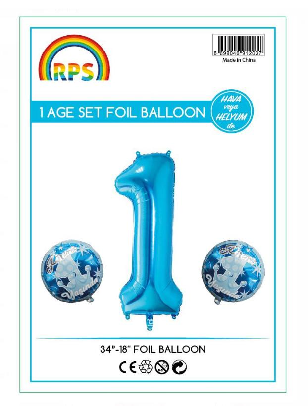 1 Yaş Set Folyo Balon Mavi