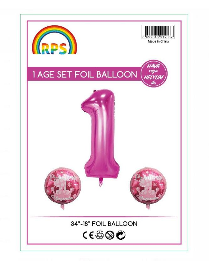 1 Yaş Set Folyo Balon Pembe