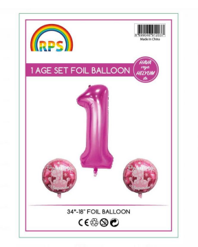 1 Yaş Set Folyo Balon Pembe
