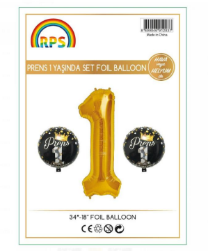 1 Yaş Set Folyo Balon Prens Gold