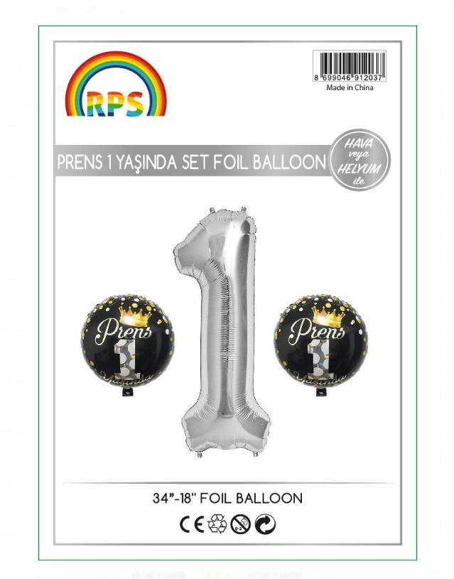 1 Yaş Set Folyo Balon Prens Gümüş