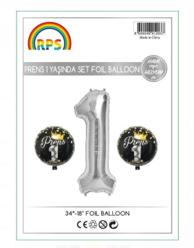 1 Yaş Set Folyo Balon Prens Gümüş