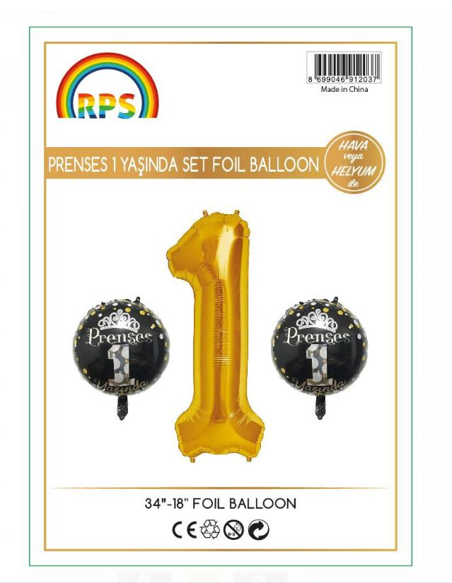 1 Yaş Set Folyo Balon Prenses Gold