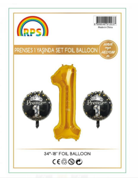 1 Yaş Set Folyo Balon Prenses Gold